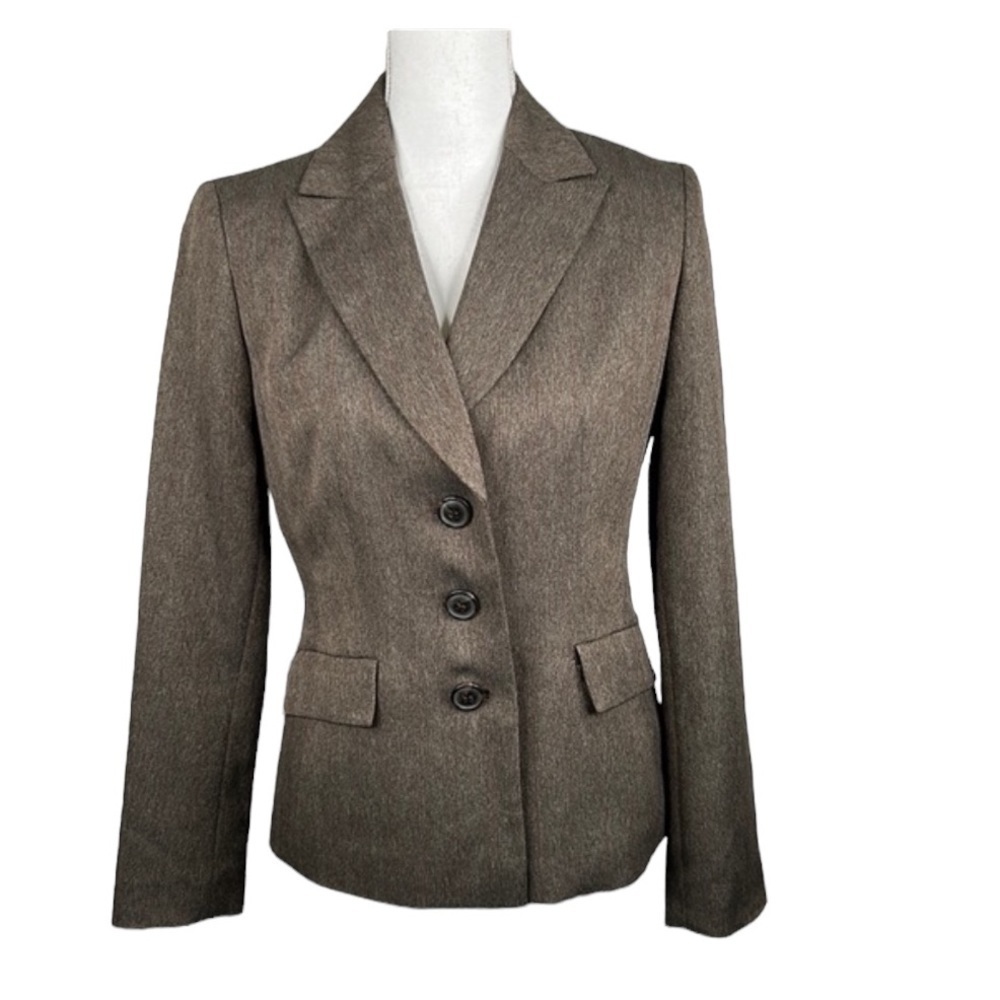 Jones Studio Brown Micro Chevron Print Three Button Blazer Size 4‎
